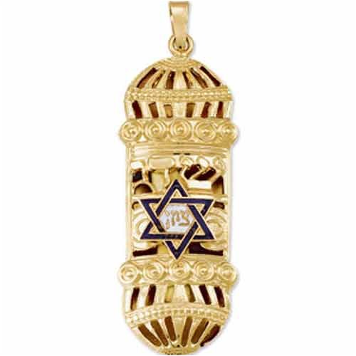 14Kt Yellow Gold Judaica Mezuzah Cylinder Pendant