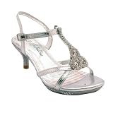 Kid's Evening High Heel T-Strap Rhinestone Sandals Silver 9-4