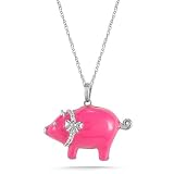 10k White Gold Pink Enamel with Diamonds Pig Pendant (0.04 cttw, I-J Color, I2-I3 Clarity), 18