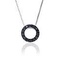 10k White Gold Black Diamond Circle Pendant (1/8 cttw), 18"