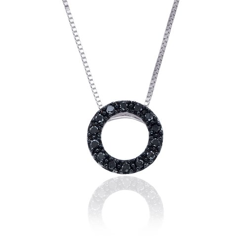 10k White Gold Black Diamond Circle Pendant (1/8 cttw), 18