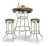 Chrome Bar Table & 2 Chrome Finish Glitter Emerald Vinyl Seat Barstools