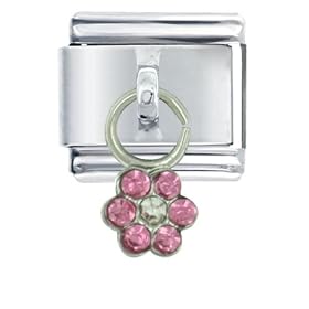 Flower Pink Italian Charms Bracelet Link by Pugster