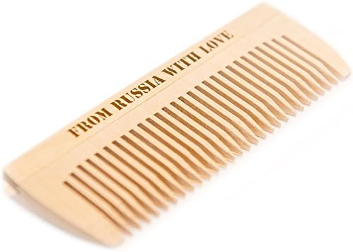 Beard Comb Pocket Size, Hair & Mustache Grooming Tool, Handcrafted Organic Siberian Birch, Use with Oil, Balm or by Itself, Free Bonus Travel Pouch, Made in Russia