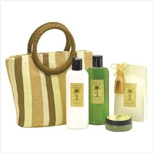 COCONUT LIME TROPICAL BATH SET WITH BEACH TOTE GIFT BAG