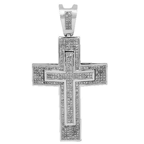 10K White Gold Mens Diamond Cross Pendant 1.50 Ctw