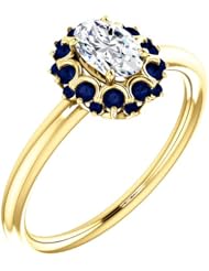 10K Yellow Gold Oval Cut Diamond and Sapphire Flower Inspired Ring -- LIFETIME WARRANTY