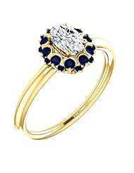 14K Yellow Gold Oval Cut Diamond and Sapphire Flower Inspired Ring -- LIFETIME WARRANTY