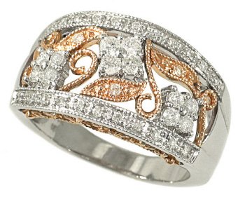 Ladies Wide Pave Diamond Band with Milgrain and prong Set Cluster Diamonds Diamond .50cttw H/i I1