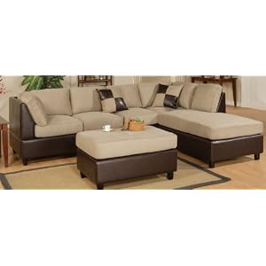 3pcs Sectional Sofa Set with Ottoman in Pebble Finish