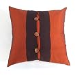 Handmade Deluxe Cushion Cover / Pillow Sham In Rust-Orange And Black With Coconut Shell Buttons