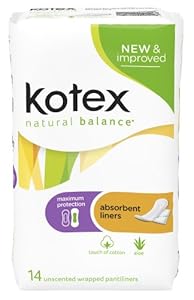 Kotex Natural Balance Absorbent Liners, Maximum Protection, 14 Count