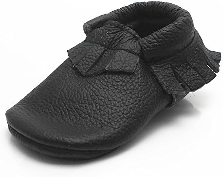 Sayoyo Baby Black Tassels Soft Sole Leather Infant Toddler Prewalker Shoes