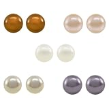 Sterling Silver 5-Pair Set of 7-8mm White, Gray, Peacock, Peach and Chocolate Freshwater Cultured...