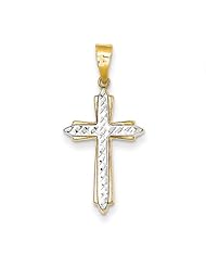14k Gold W/Rhodium Diamond-Cut Cross Pendant