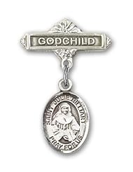 Sterling Silver Baby Badge with St. Julie Billiart Charm and Godchild Badge Pin