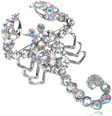 Spicy Key Shiny Silver Tone Scorpion AB Clear Rhinestone Scorpio Sign Pin Brooch