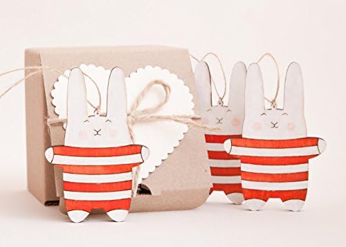 Cute Bunny Christmas Ornaments, Holiday Décor, Wooden Rabbit Tree Toys Set of 3, Xmas Decoration, Grandma Gift