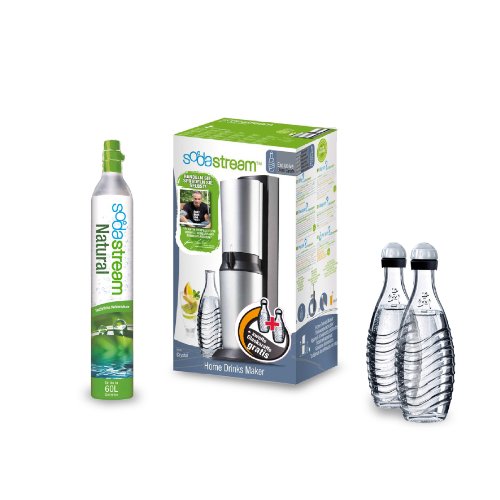 Produkt-Bild: SodaStream 1016512497 Wassersprudler Crystal inklusive 1x Alu-Zylinder 60 L und 2 x 0.6 L Glaskaraffe, schwarz