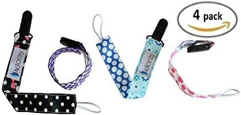 Pacifier Clip - 4 Pack - Adorable Baby Design, Pacifier Holder - Easy Pacifier Clip for Soothing Pacifiers, Teething Toys, Pacifers, Baby Bibs - Best Baby Shower Gift