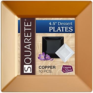 [10 Count] Squarete 4.5 Inch Dessert Plates Gold/Copper Disposable Heavy Duty Plastic, Ideal For Wedding, Catering, Parties, Buffets, Events, Or Everyday Use, 1 Packs