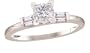 14k White Gold Princess Cut Center with Tapered Baguette Side Stones Ring  (3/8ctw, H,  SI2)