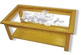 Glass Top Coffee Table - Solid Oak, Fully Assembled - Kittens in Cat Art Etching
