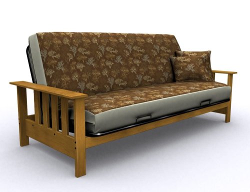 Futon Frame - Mead Full Size Metal Wood Futon in Medium Oak - 35-0914-008