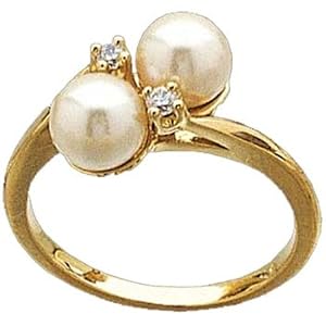 14Kt Yellow Gold Double White Pearl Diamond Ring