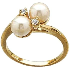 14Kt Yellow Gold Double White Pearl Diamond Ring