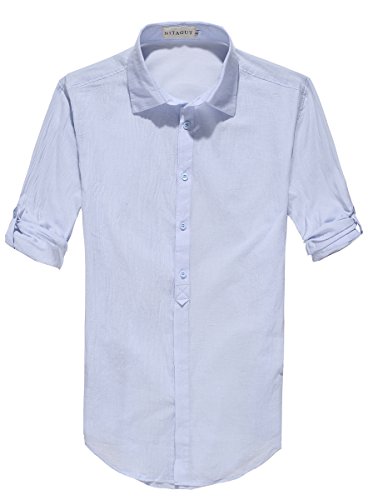 NITAGUT Men's Cotton Linen Blend Shirts Light Blue-US L