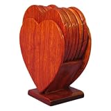 Handmade Heart-Shaped Cherry Wood Coasters - Set of 6 (Thailand)