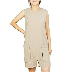 Allegra K Ladies Round Neck Sleeveless Hidden Back Zipper Casual Jumpsuit Beige S