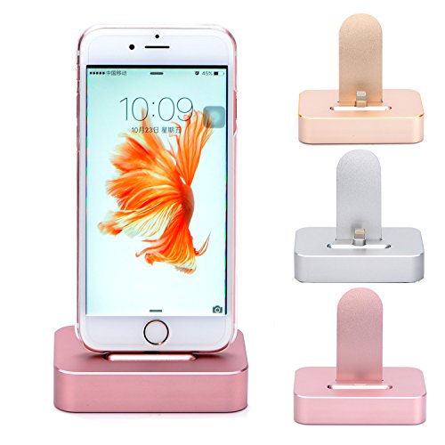 Charging Dock Station,Teslasz Aluminum Charging Dock Station Holder for Apple iPhone 5S iPhone 6S iPhone 6S Plus (Rose Gold)