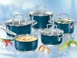 Karcher 121725 Kochtopf Set Tessin - 9-teiliges Edelstahl Kochtopf Set mit hochwertiger Farbbeschichtung - Induktionsgeeignet - blau