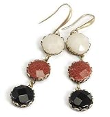 Ollipop Antiqued Brass 3-Drop Faceted Bead Earrings By Shelley Cooper