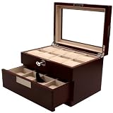 Watch Box for 16 Watches Cherry Matte Finish Metal Accent Glass Window Extra Clearance Large Cushions