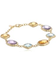 18K Gold-Plated Sterling Silver Amethyst, Citrine, and Blue Topaz Bracelet, 7.25"
