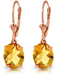 14k Gold Leverback Dangle Earrings with Oval-shaped Natural Citrines