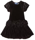 Blue Pearl Girls 2-6x Black Stretch Velour Sophia Dress with Velour Flowers, Black, 4T