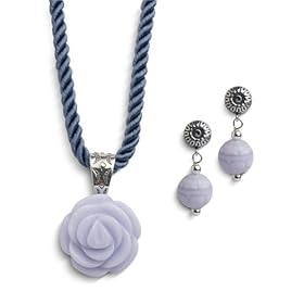 Sterling Silver Blue Lace Agate Necklace and Earring Set