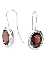 925 Sterling Silver High-Polish Finish Oval Faceted Garnet Wire Earrings