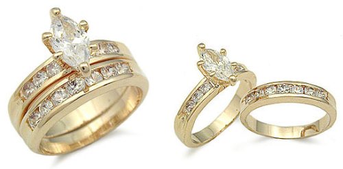 14K Gold Sterling Silver Wedding Ring Set