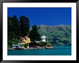 Lighthouse and Pier on Akaroa Harbour Akaroa, Canterbury, New Zealand Lonely Planet Collection Framed Art Poster Print by Barnett Ross, 49x39