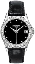 Patek Philippe Calatrava 18kt White Gold Diamond Black Mens Watch 5108G