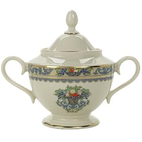 Lenox Autumn Gold-Banded Fine China Sugar Bowl with Lid by Lenox