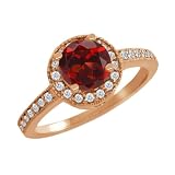 1.30 Ct Round Red Garnet White Diamond 18K Rose Gold Ring