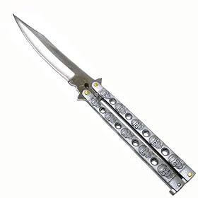 Couteau papillon - Butterfly skull knife - Argente - pk5306sl