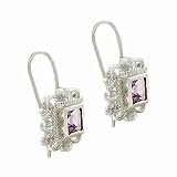 Vintage Sterling Silver Genuine Amethyst Stone Bali Bead Dangle Earrings