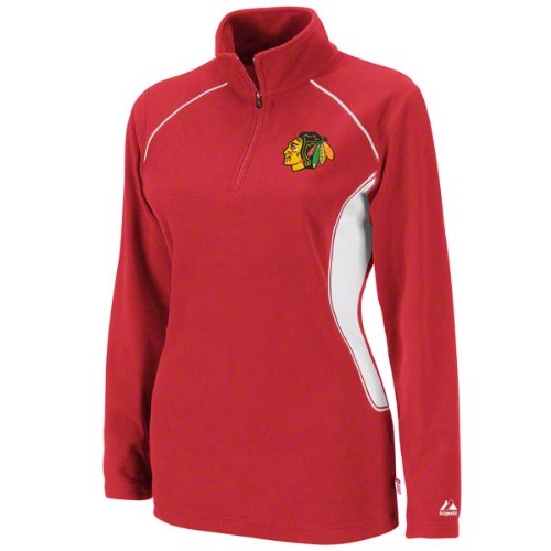 Majestic Chicago Blackhawks Ladies Red Charged Up Quarter Zip Fleece Sweatshirt (Medium)